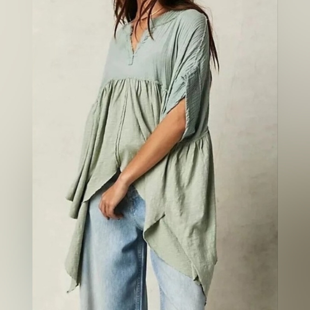 Free People Sugar Rush Babydoll Top Green Size xs.